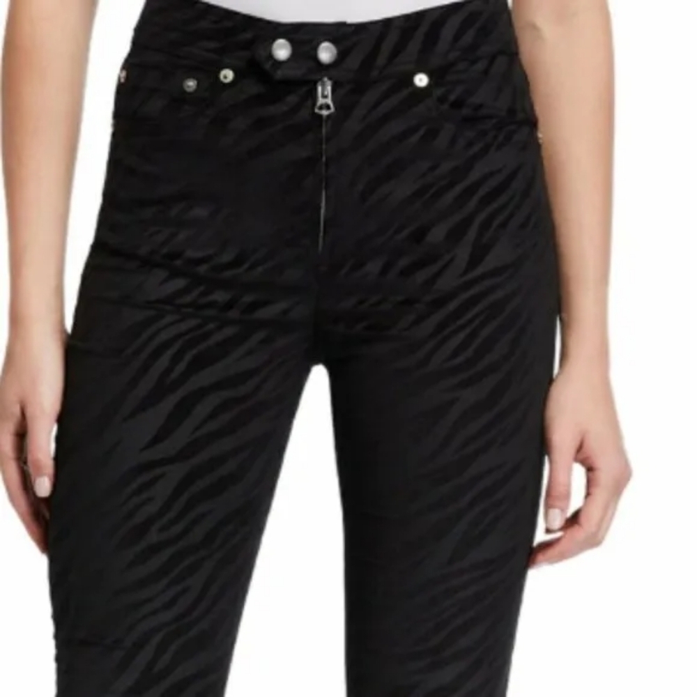 Rag & Bone Black Velvet Nina Zebra High Rise Exposed Zipper Skinny Jeans, Sz 31 - Picture 3 of 16